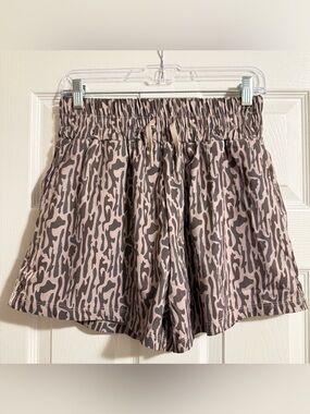 Women's Taupe Camo Print Athletic Drawstring Shorts
